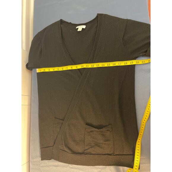 Ann Taylor Loft Short Sleeve‎ Open Front Knit Cardigan with Pickets Black Size L - Picture 7 of 9